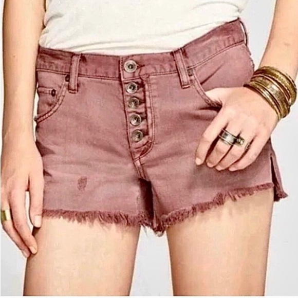 Free People Runaway Slouch Jean Cutoff Shorts 25 Rust Taupe Cowboy Western Boho - Picture 1 of 12